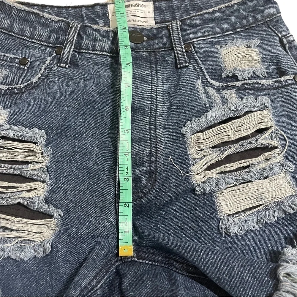 ONE Teaspoon High Waist Jean Cut Off Shorts in Blue Raw Hem Destroyed - Size 24
